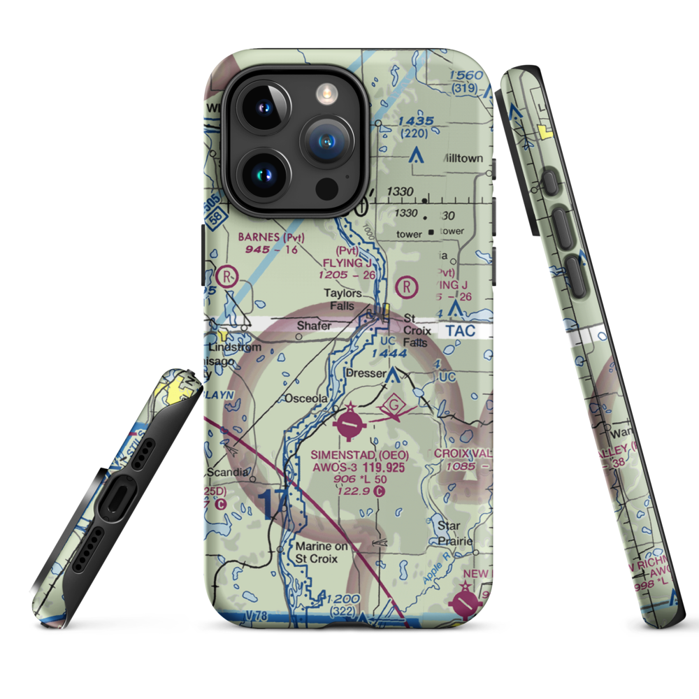 Taylors Falls Airport (62MN) VFR Sectional  Tough iPhone Case iPhone 15 Pro Max model shown