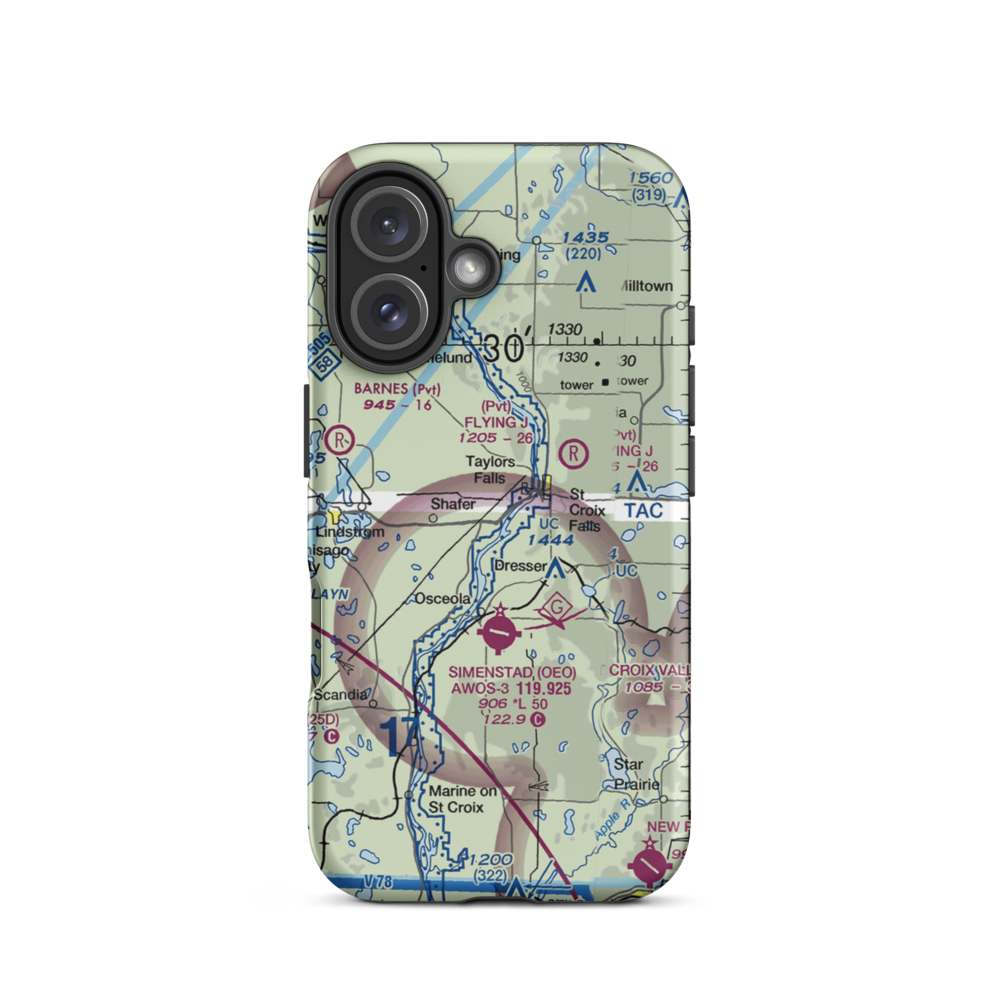 Taylors Falls Airport (62MN) VFR Sectional  Tough iPhone Case iPhone 16 model shown