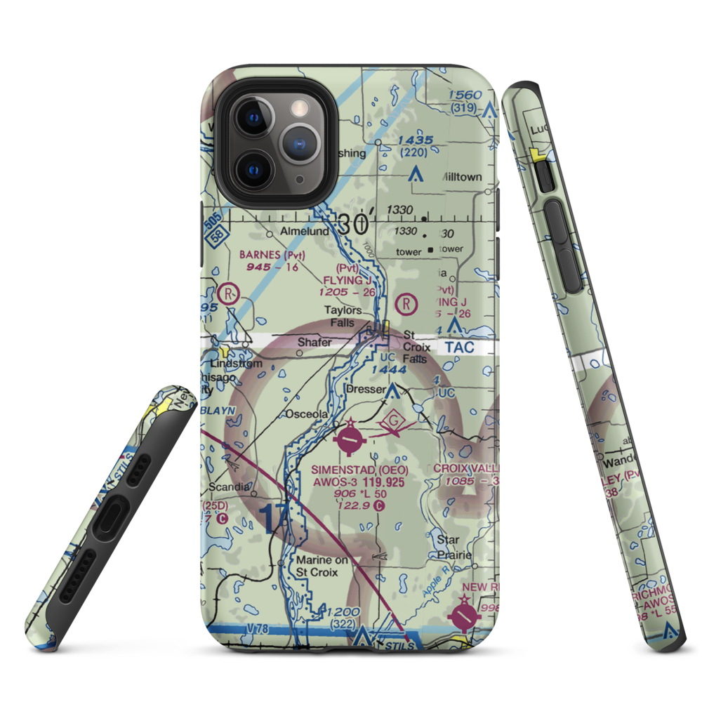 Taylors Falls Airport (62MN) VFR Sectional  Tough iPhone Case iPhone 11 Pro Max model shown