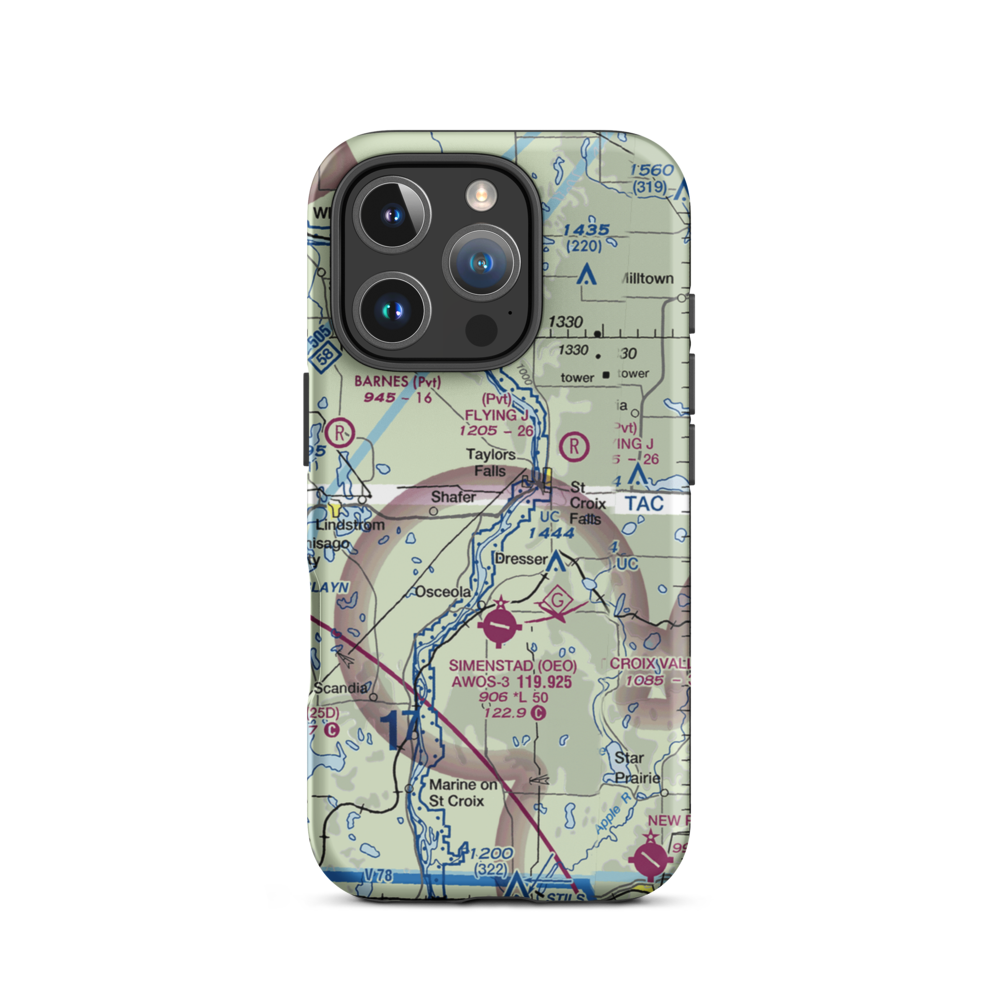 Taylors Falls Airport (62MN) VFR Sectional  Tough iPhone Case iPhone 16 Pro model shown