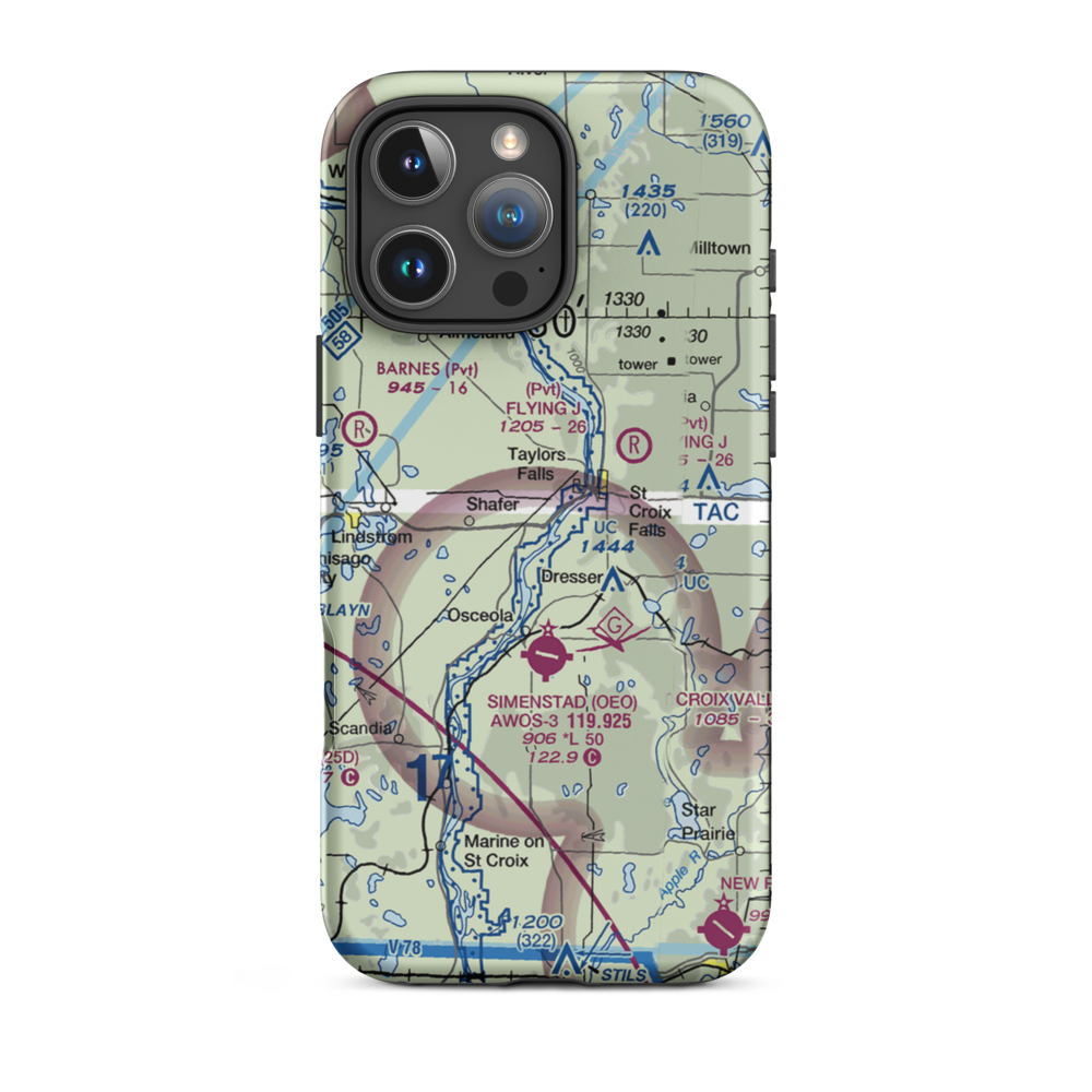 Taylors Falls Airport (62MN) VFR Sectional  Tough iPhone Case iPhone 16 Pro Max model shown