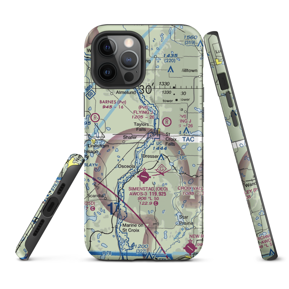 Taylors Falls Airport (62MN) VFR Sectional  Tough iPhone Case iPhone 12 Pro Max model shown