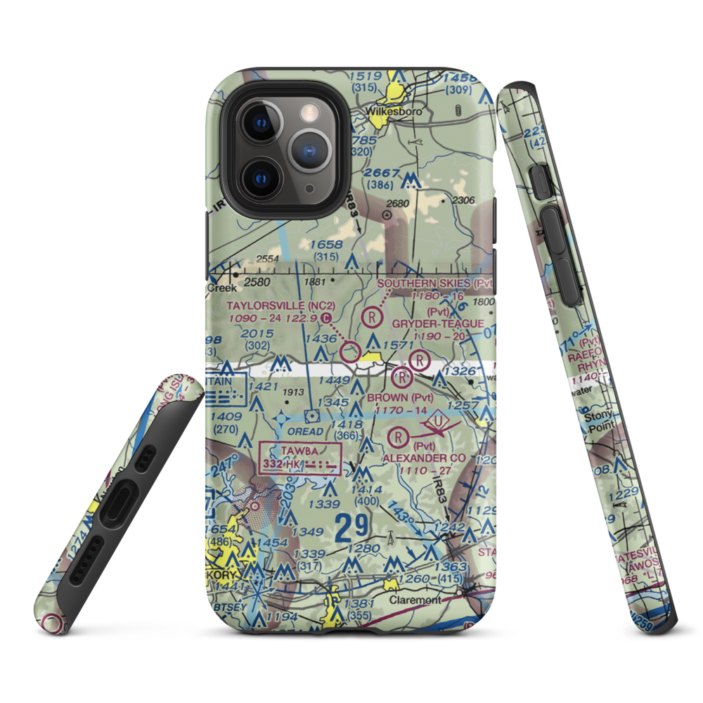 Taylorsville Airport (NC2) VFR Sectional  Tough iPhone Case iPhone 11 Pro model shown