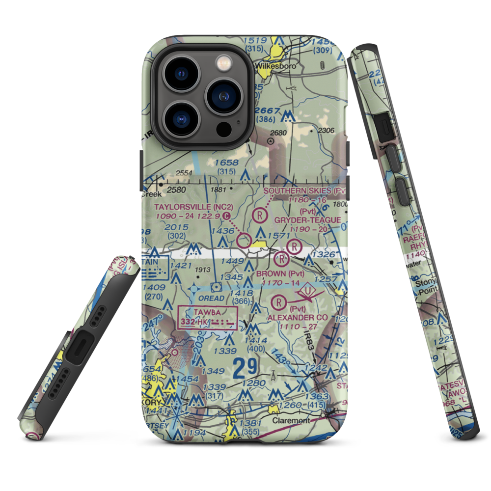 Taylorsville Airport (NC2) VFR Sectional  Tough iPhone Case iPhone 13 Pro Max model shown