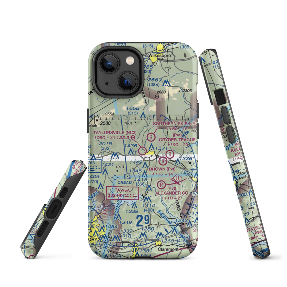 Taylorsville Airport (NC2) VFR Sectional  Tough iPhone Case iPhone 14 model shown