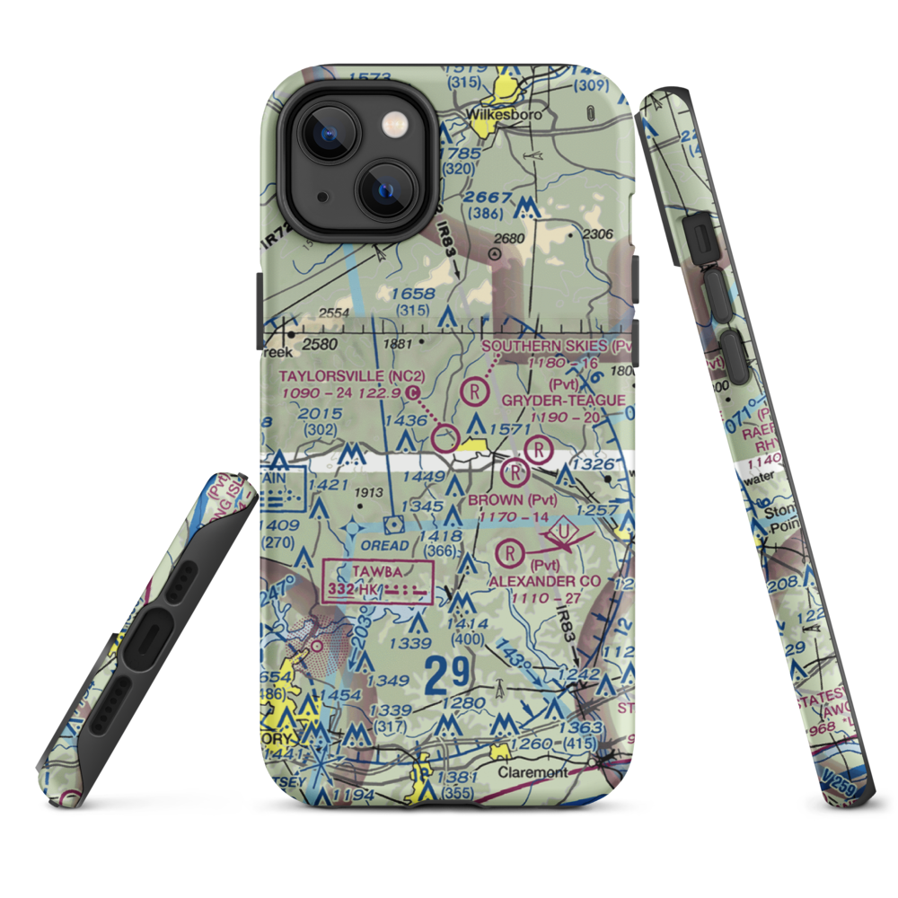 Taylorsville Airport (NC2) VFR Sectional  Tough iPhone Case iPhone 14 Plus model shown