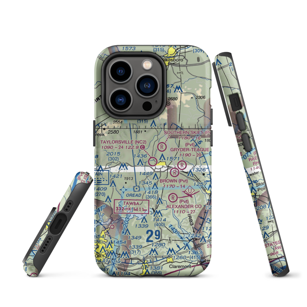 Taylorsville Airport (NC2) VFR Sectional  Tough iPhone Case iPhone 14 Pro model shown