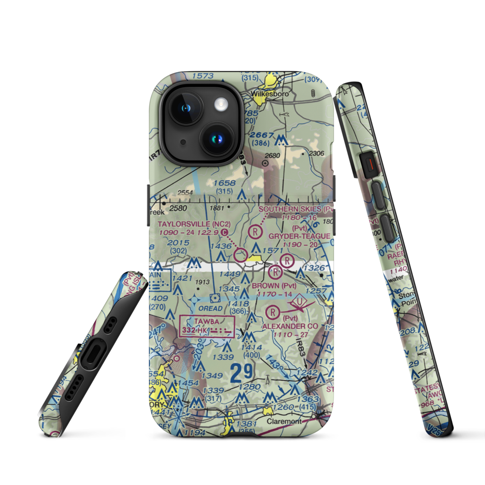 Taylorsville Airport (NC2) VFR Sectional  Tough iPhone Case iPhone 15 model shown