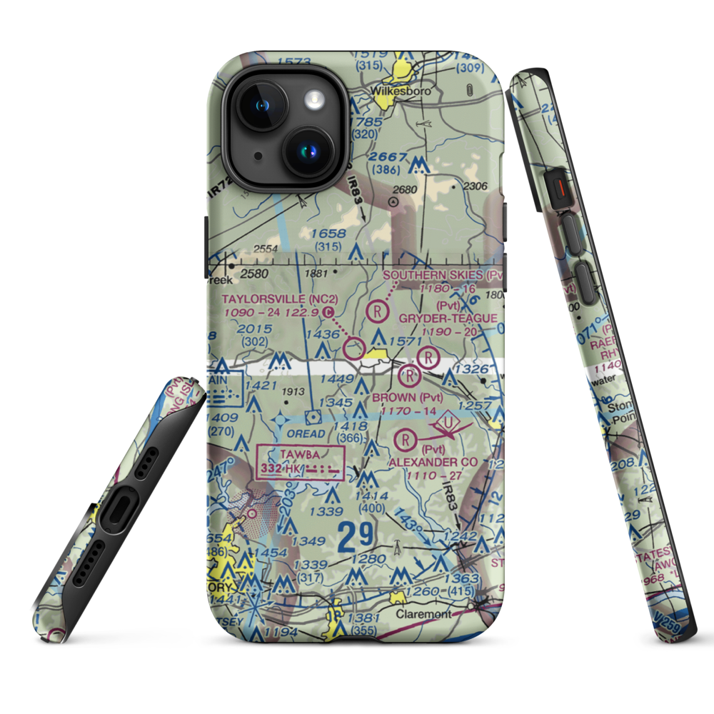 Taylorsville Airport (NC2) VFR Sectional  Tough iPhone Case iPhone 15 Plus model shown