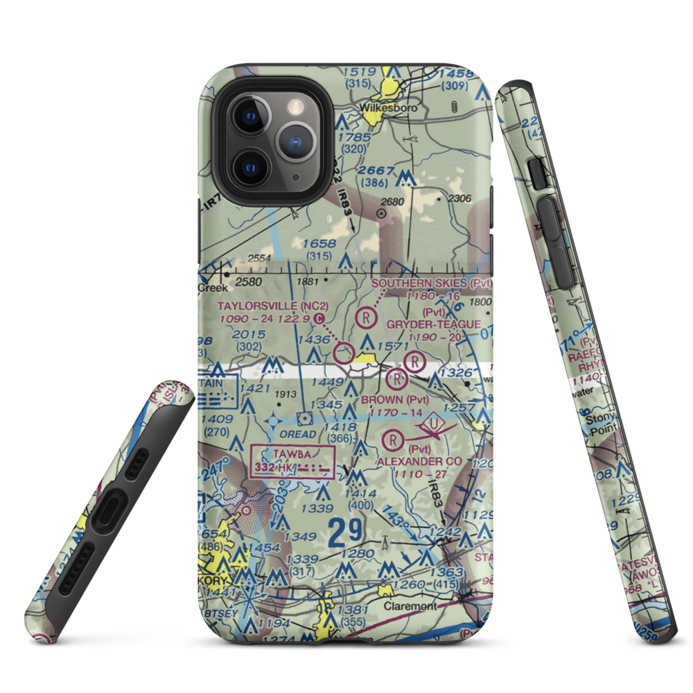 Taylorsville Airport (NC2) VFR Sectional  Tough iPhone Case iPhone 11 Pro Max model shown