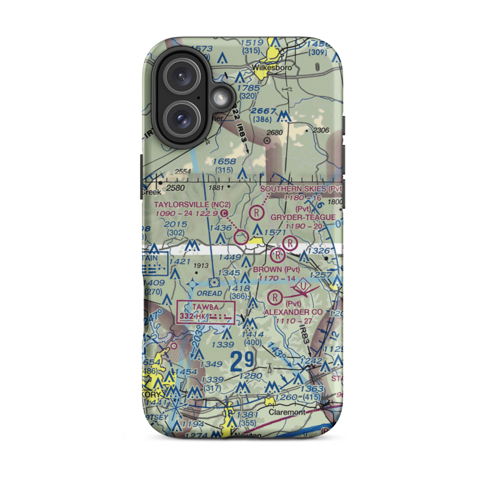 Taylorsville Airport (NC2) VFR Sectional  Tough iPhone Case iPhone 16 Plus model shown