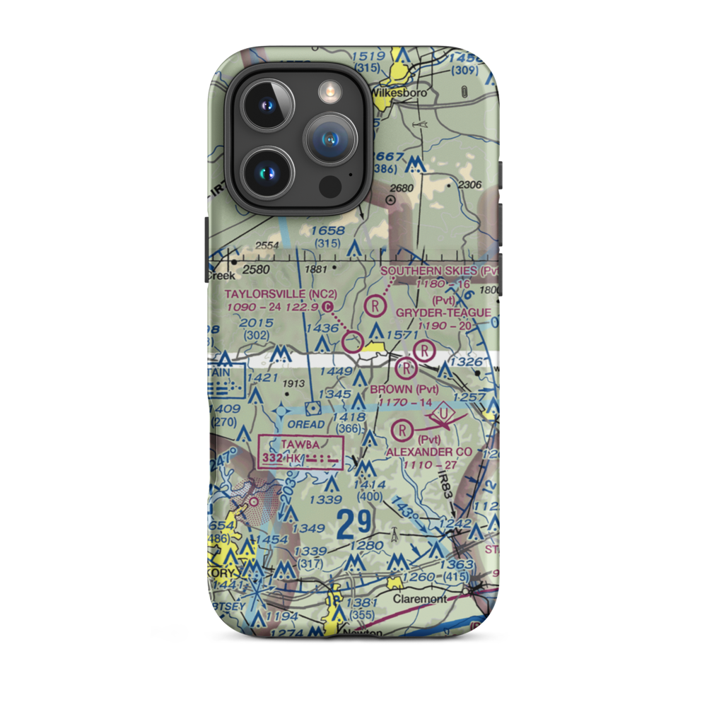 Taylorsville Airport (NC2) VFR Sectional  Tough iPhone Case iPhone 16 Pro Max model shown