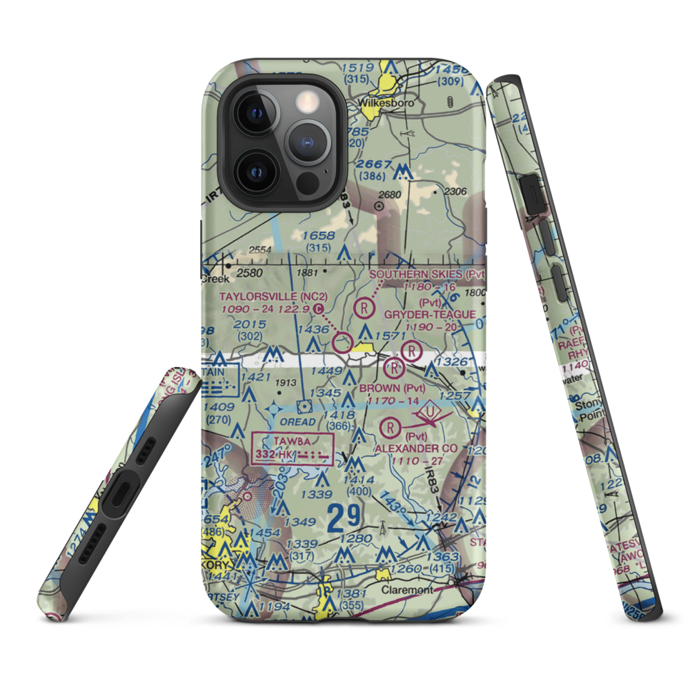 Taylorsville Airport (NC2) VFR Sectional  Tough iPhone Case iPhone 12 Pro Max model shown