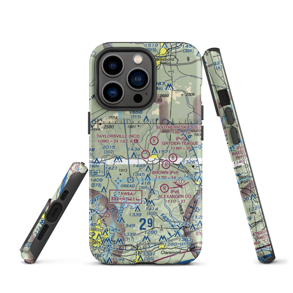 Taylorsville Airport (NC2) VFR Sectional  Tough iPhone Case iPhone 13 Pro model shown