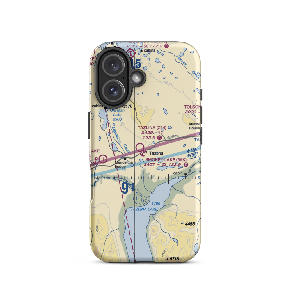 Tazlina /Smokey Lake/ Seaplane Base (5AK) VFR Sectional  Tough iPhone Case iPhone 16 model shown