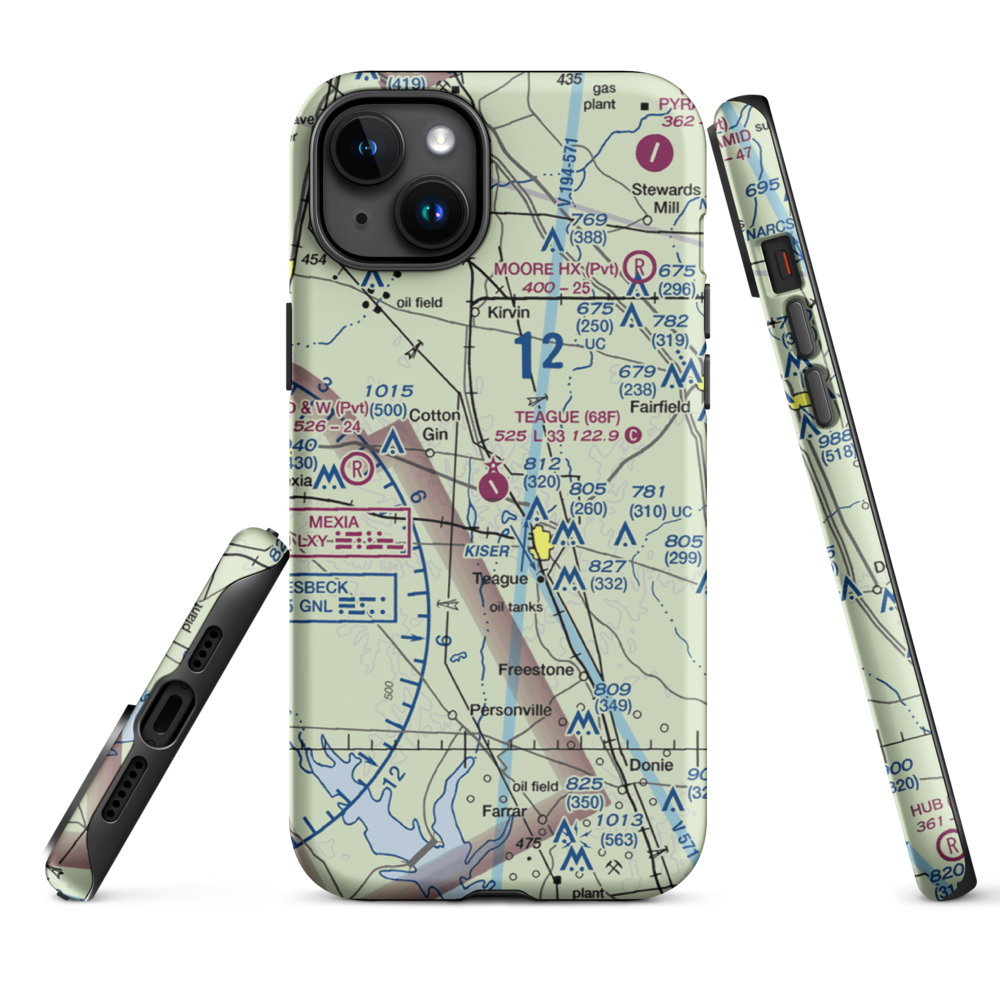 Teague Municipal Airport (68F) VFR Sectional  Tough iPhone Case iPhone 15 Plus model shown