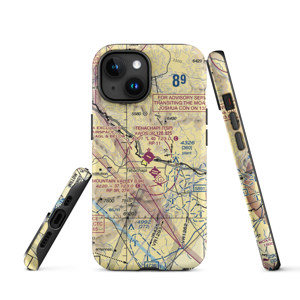 Tehachapi Municipal Airport (TSP) VFR Sectional  Tough iPhone Case iPhone 15 model shown