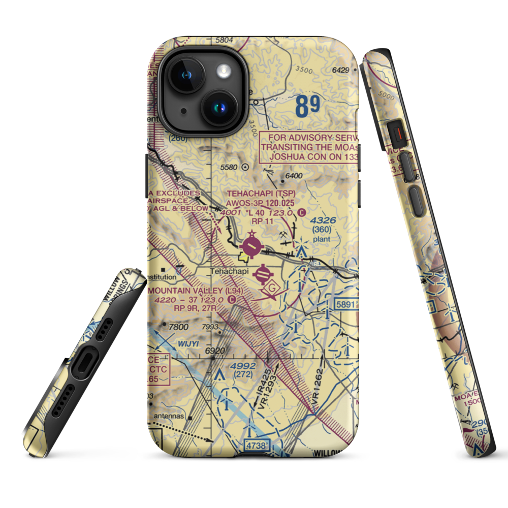 Tehachapi Municipal Airport (TSP) VFR Sectional  Tough iPhone Case iPhone 15 Plus model shown