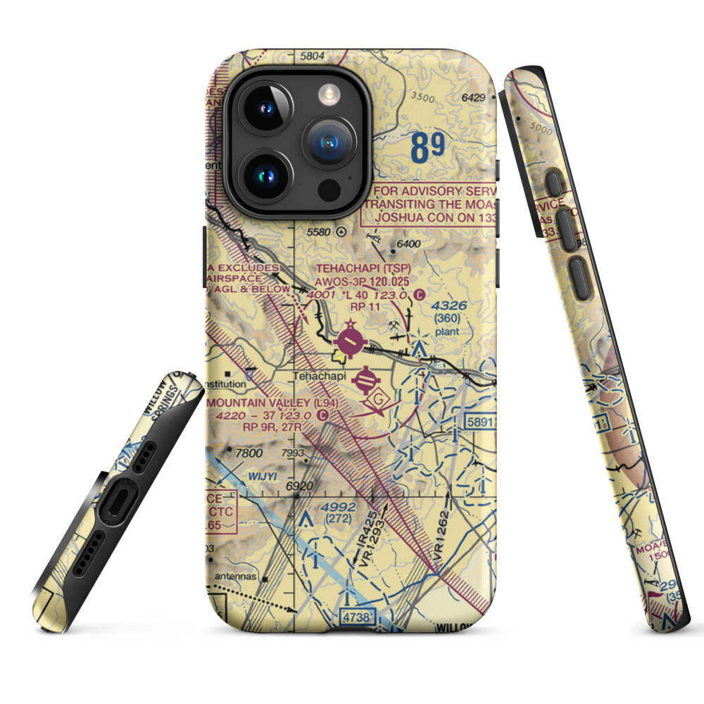 Tehachapi Municipal Airport (TSP) VFR Sectional  Tough iPhone Case iPhone 15 Pro Max model shown