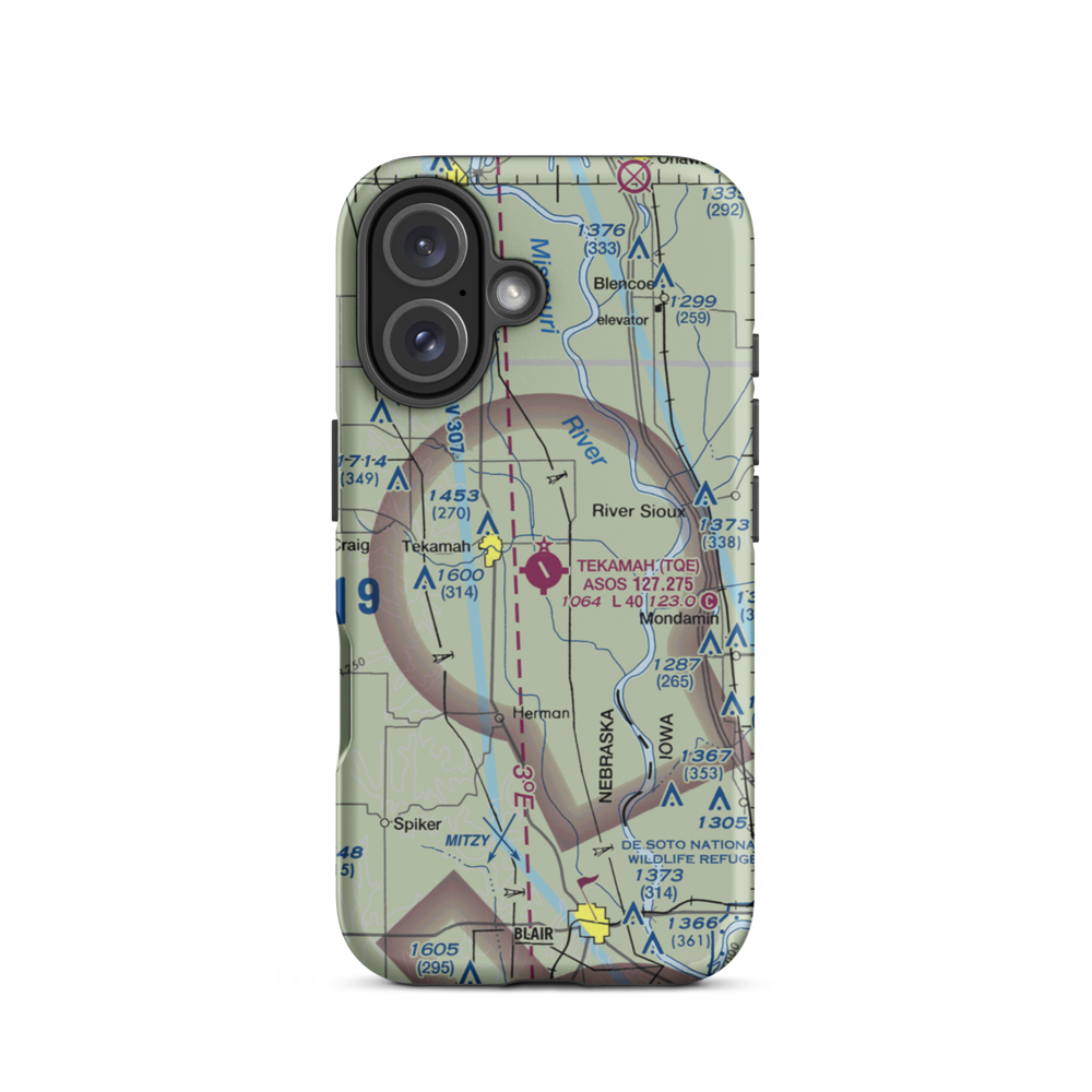Tekamah Municipal Airport (TQE) VFR Sectional  Tough iPhone Case iPhone 16 model shown