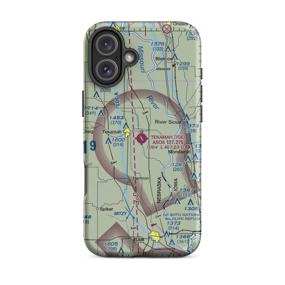 Tekamah Municipal Airport (TQE) VFR Sectional  Tough iPhone Case iPhone 16 Plus model shown