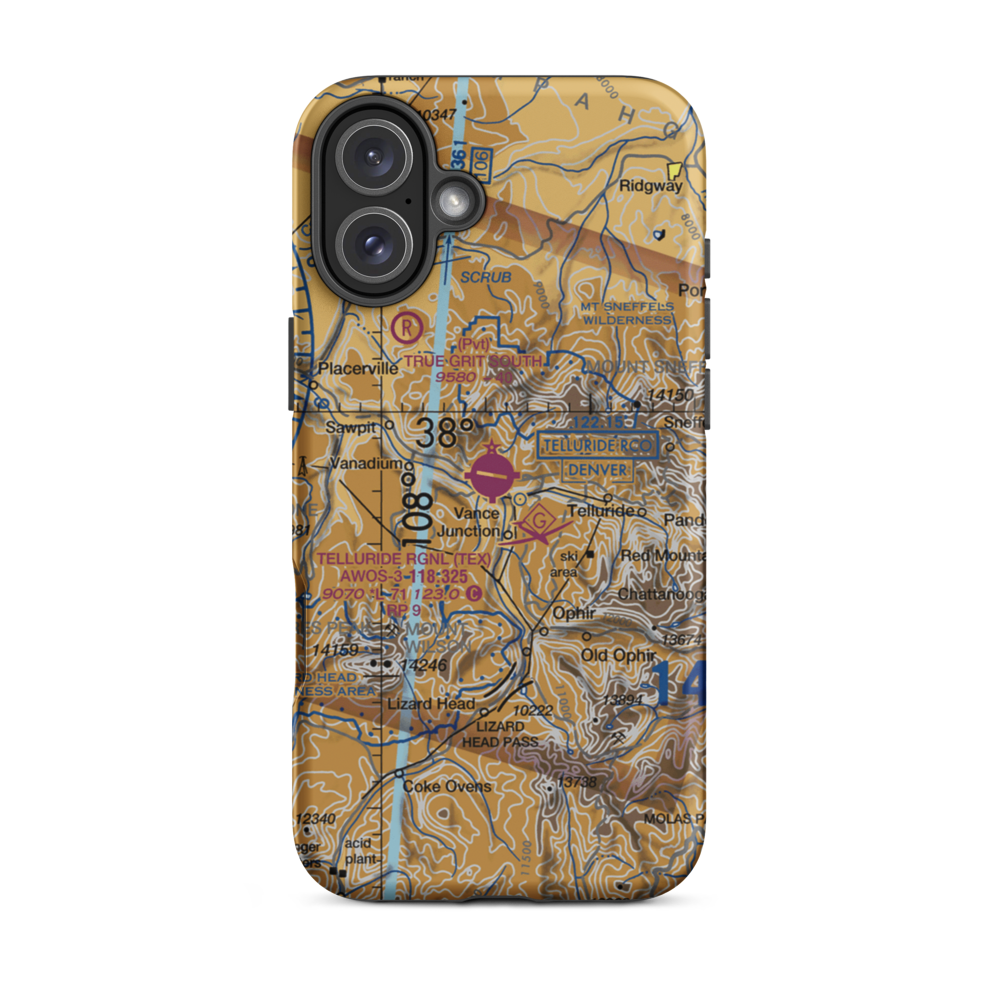 Telluride Regional Airport (TEX) VFR Sectional  Tough iPhone Case iPhone 16 Plus model shown