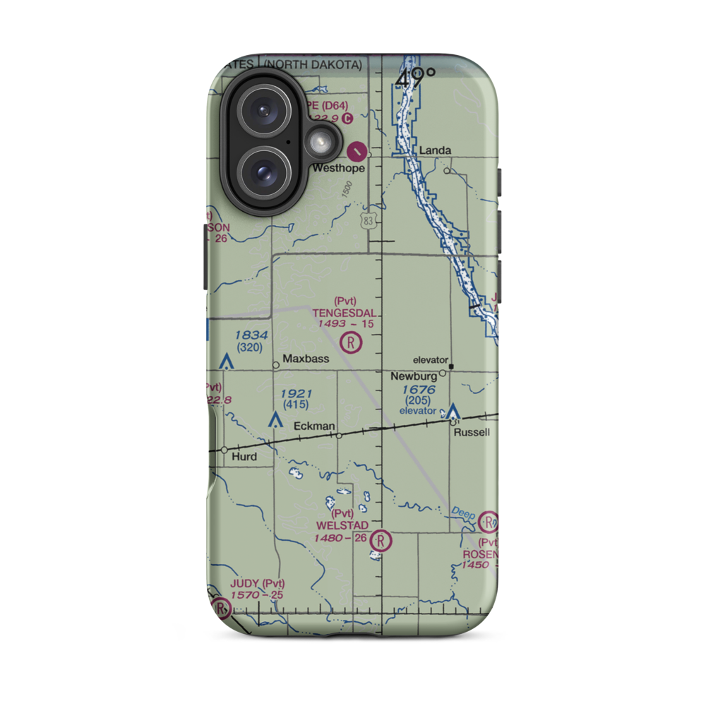 Tengesdal Airport (69ND) VFR Sectional  Tough iPhone Case iPhone 16 Plus model shown