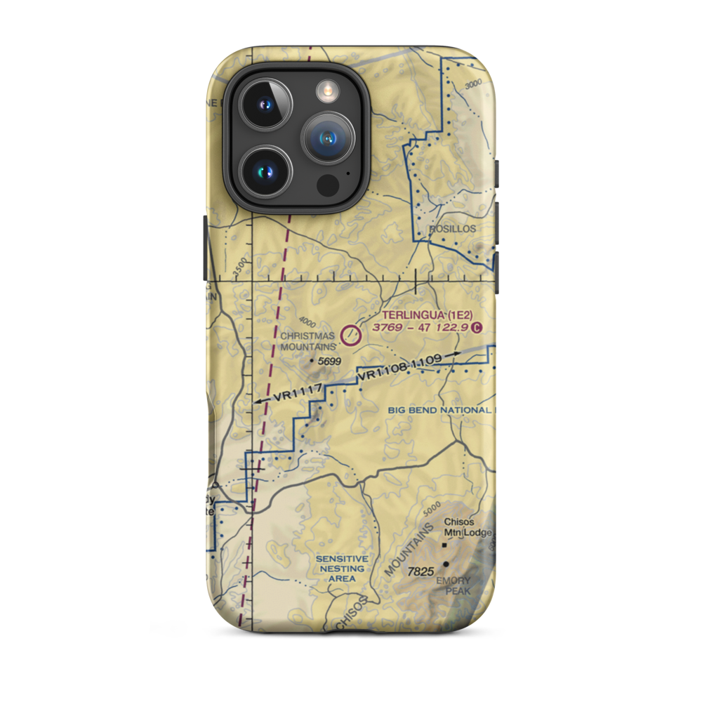 Terlingua Ranch Airport (1E2) VFR Sectional  Tough iPhone Case iPhone 16 Pro Max model shown