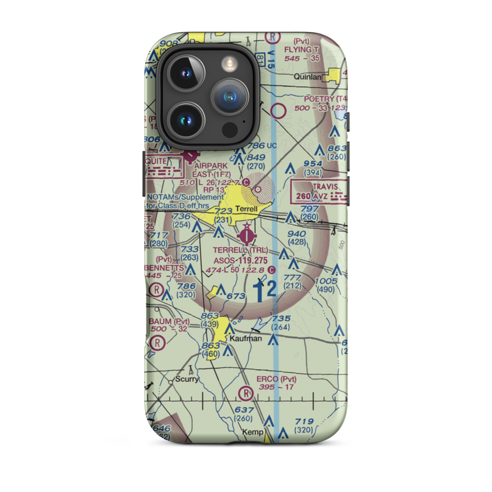 Terrell Municipal Airport (TRL) VFR Sectional  Tough iPhone Case iPhone 16 Pro Max model shown