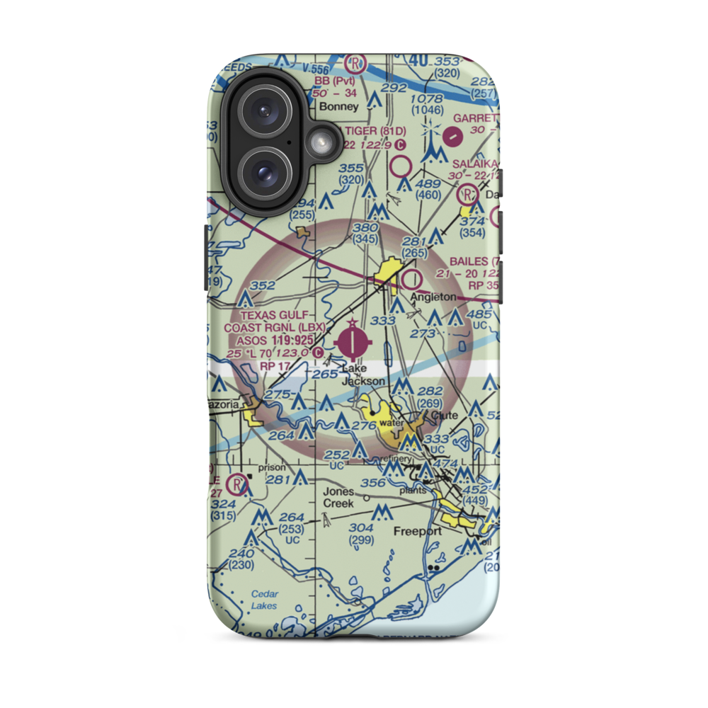 Texas Gulf Coast Regional Airport (LBX) VFR Sectional  Tough iPhone Case iPhone 16 Plus model shown