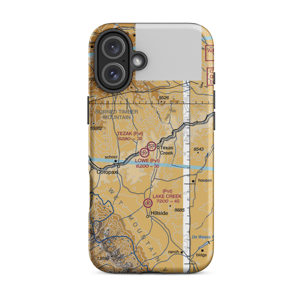 Tezak Airport (CO19) VFR Sectional  Tough iPhone Case iPhone 16 Plus model shown
