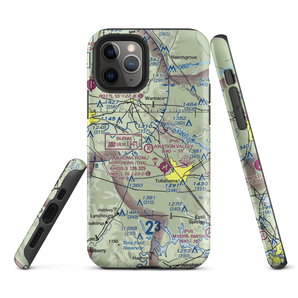The Aviation Valley Airport (6TN4) VFR Sectional  Tough iPhone Case iPhone 11 Pro model shown
