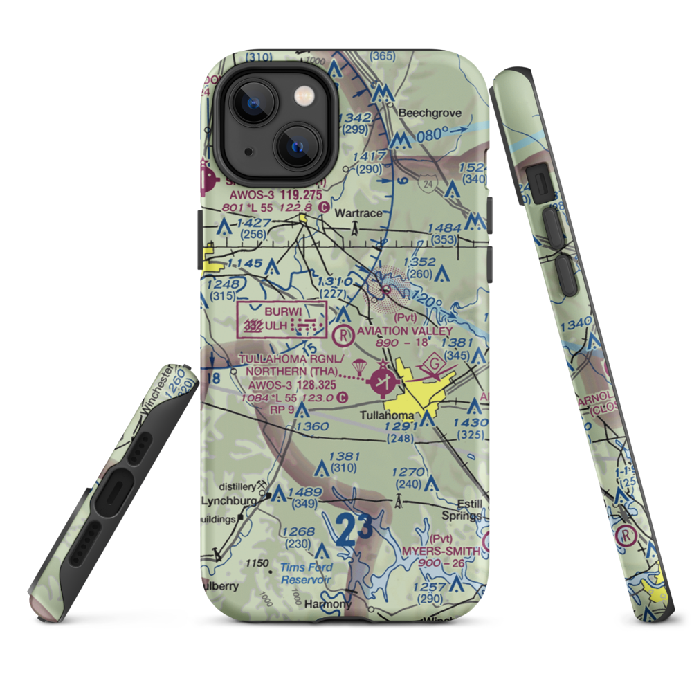 The Aviation Valley Airport (6TN4) VFR Sectional  Tough iPhone Case iPhone 14 Plus model shown