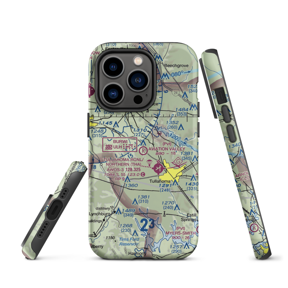 The Aviation Valley Airport (6TN4) VFR Sectional  Tough iPhone Case iPhone 14 Pro model shown