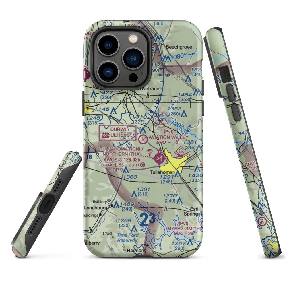 The Aviation Valley Airport (6TN4) VFR Sectional  Tough iPhone Case iPhone 14 Pro Max model shown