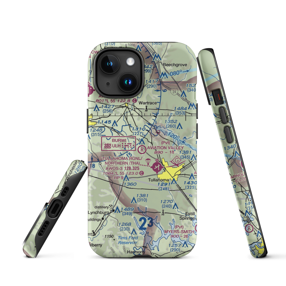 The Aviation Valley Airport (6TN4) VFR Sectional  Tough iPhone Case iPhone 15 model shown