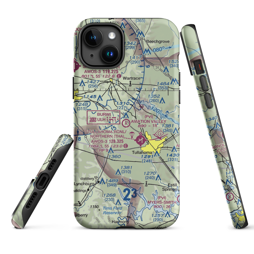 The Aviation Valley Airport (6TN4) VFR Sectional  Tough iPhone Case iPhone 15 Plus model shown