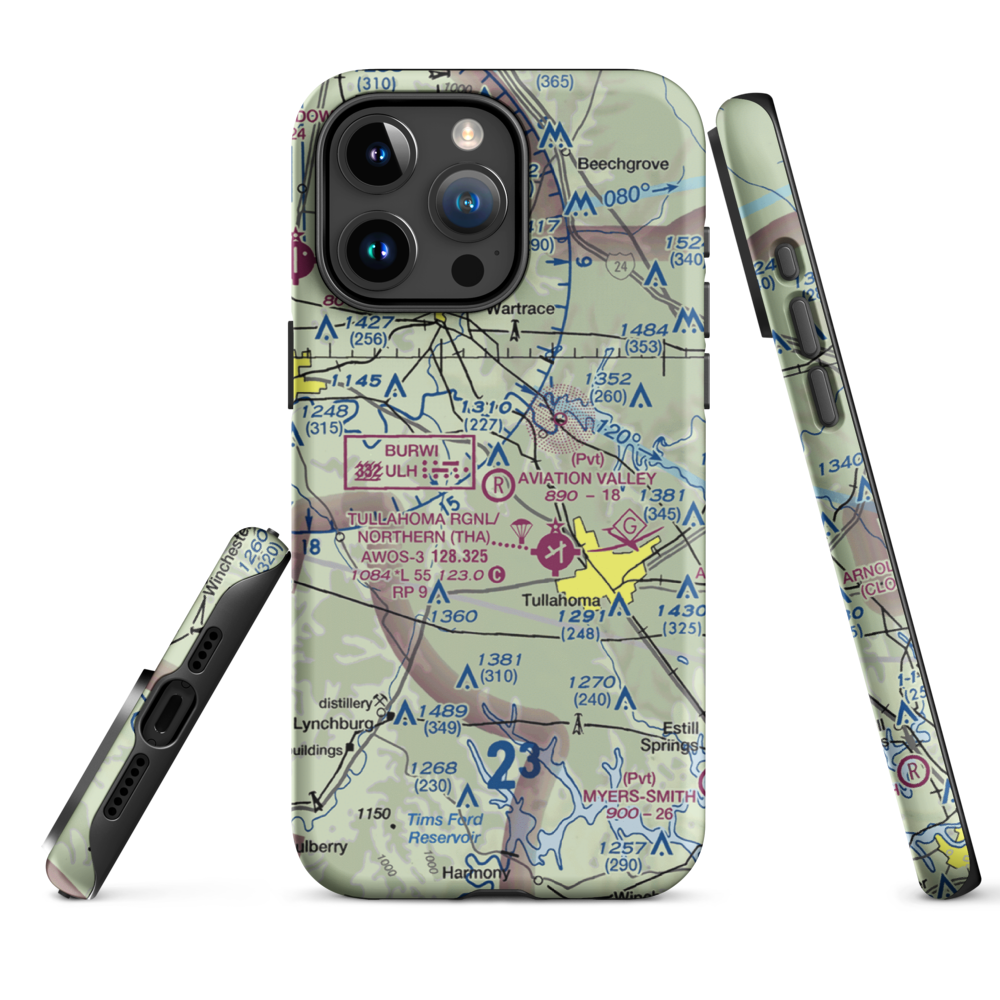 The Aviation Valley Airport (6TN4) VFR Sectional  Tough iPhone Case iPhone 15 Pro Max model shown