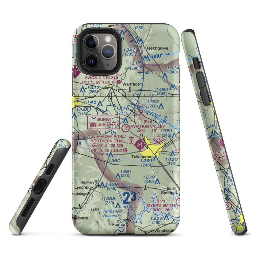The Aviation Valley Airport (6TN4) VFR Sectional  Tough iPhone Case iPhone 11 Pro Max model shown