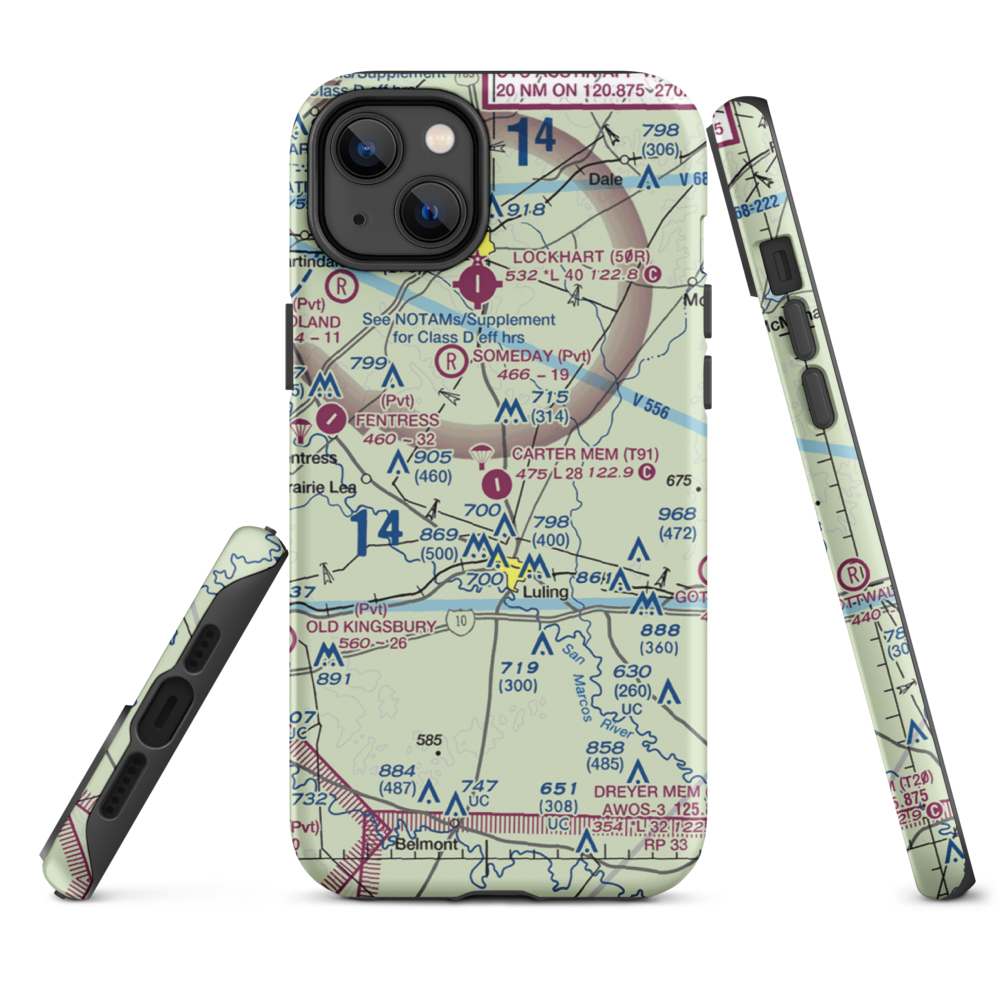 The Carter Memorial Airport (T91) VFR Sectional  Tough iPhone Case iPhone 14 Plus model shown