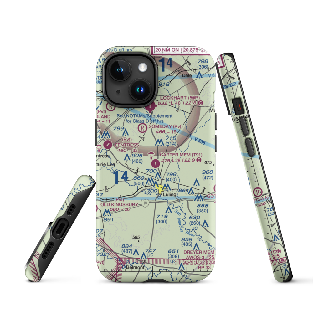 The Carter Memorial Airport (T91) VFR Sectional  Tough iPhone Case iPhone 15 model shown