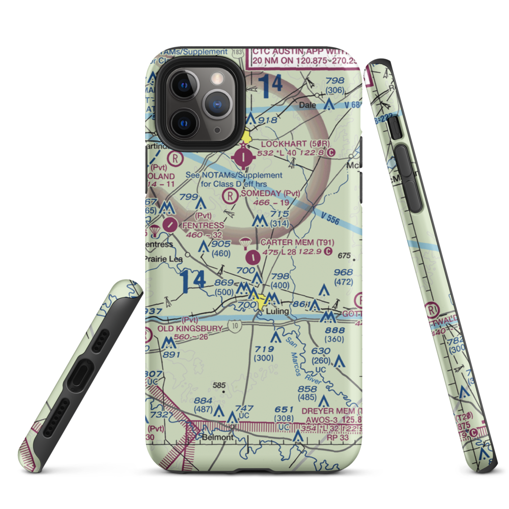 The Carter Memorial Airport (T91) VFR Sectional  Tough iPhone Case iPhone 11 Pro Max model shown