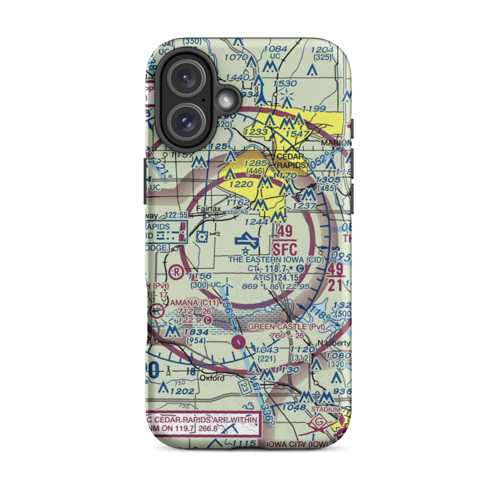 The Eastern Iowa Airport (CID) VFR Sectional  Tough iPhone Case iPhone 16 Plus model shown