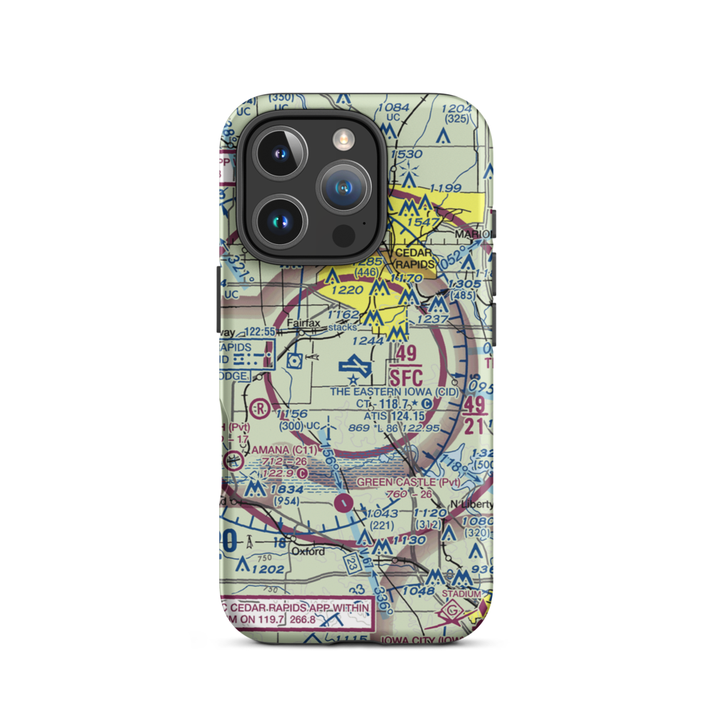 The Eastern Iowa Airport (CID) VFR Sectional  Tough iPhone Case iPhone 16 Pro model shown