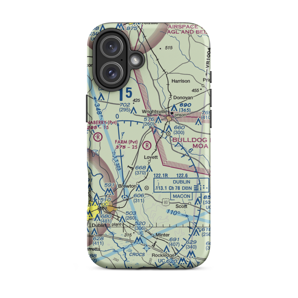 The Farm Airport (01GE) VFR Sectional  Tough iPhone Case iPhone 16 Plus model shown