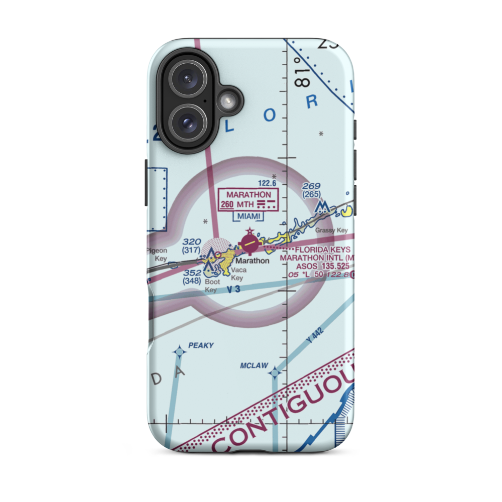 The Florida Keys Marathon Airport (MTH) VFR Sectional  Tough iPhone Case iPhone 16 Plus model shown