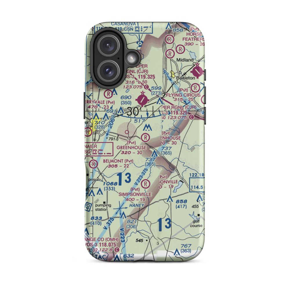 The Greenhouse Airport (02VA) VFR Sectional  Tough iPhone Case iPhone 16 Plus model shown
