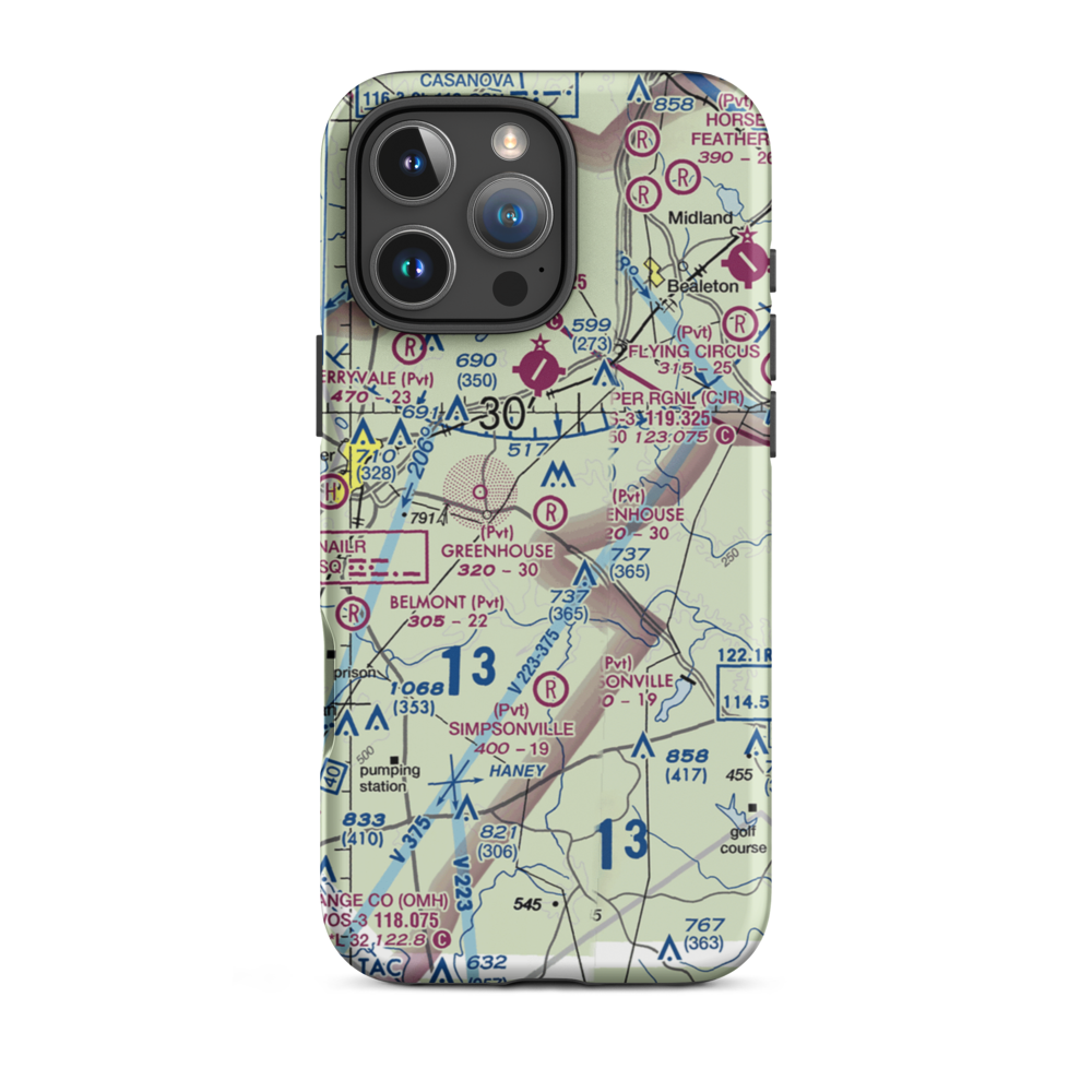 The Greenhouse Airport (02VA) VFR Sectional  Tough iPhone Case iPhone 16 Pro Max model shown