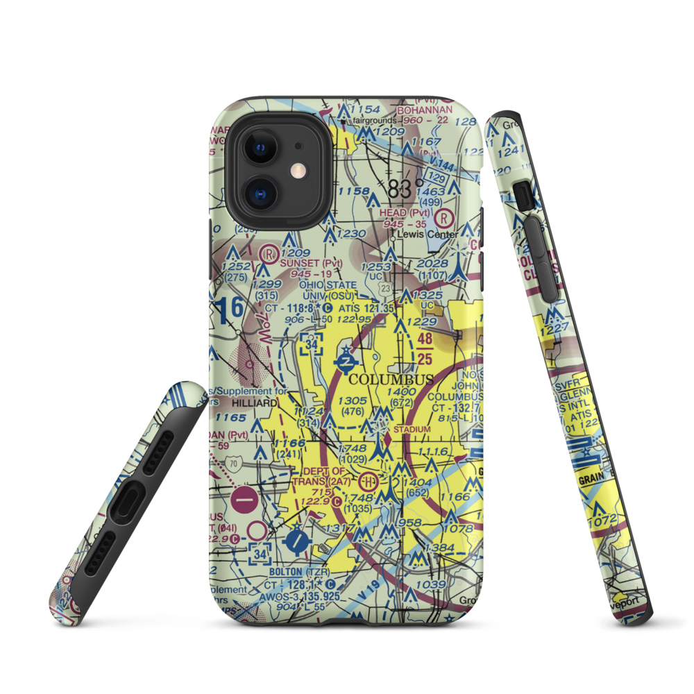 The Ohio State University Airport - Don Scott Field (OSU) VFR Sectional  Tough iPhone Case iPhone 11 model shown