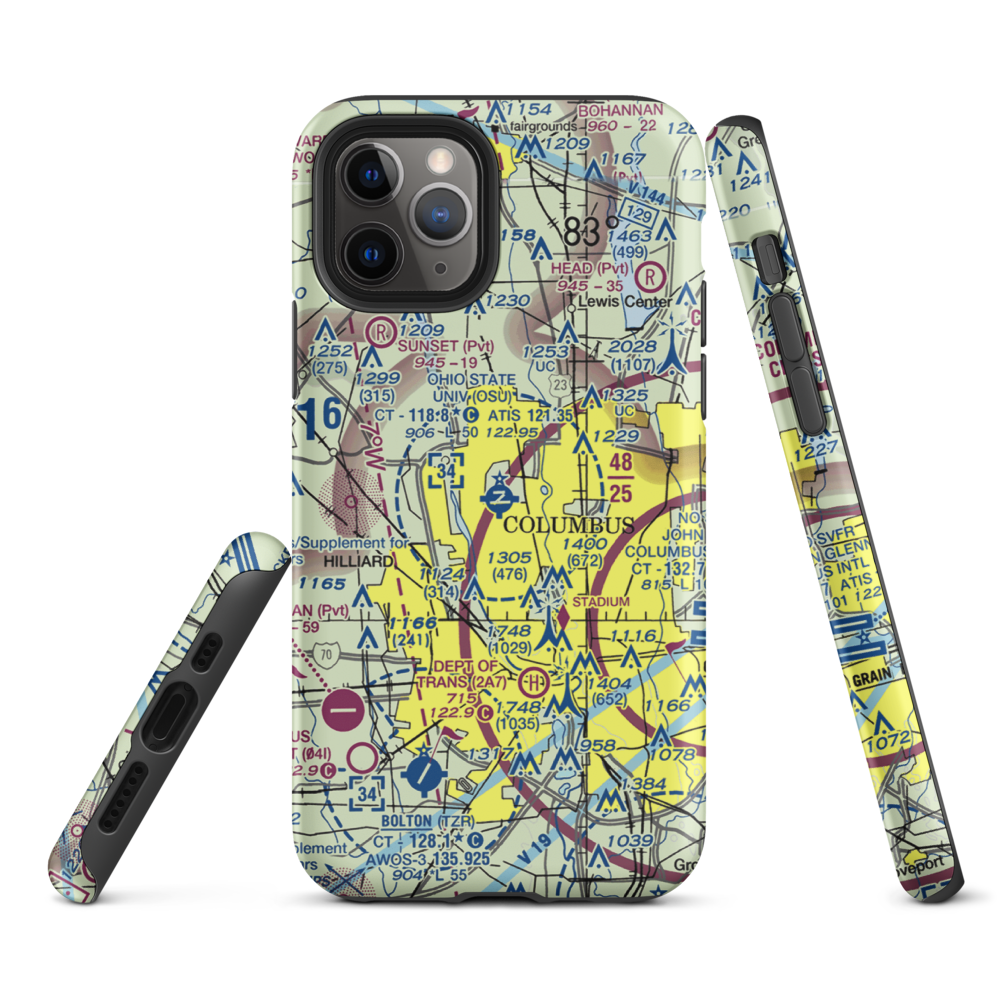 The Ohio State University Airport - Don Scott Field (OSU) VFR Sectional  Tough iPhone Case iPhone 11 Pro model shown
